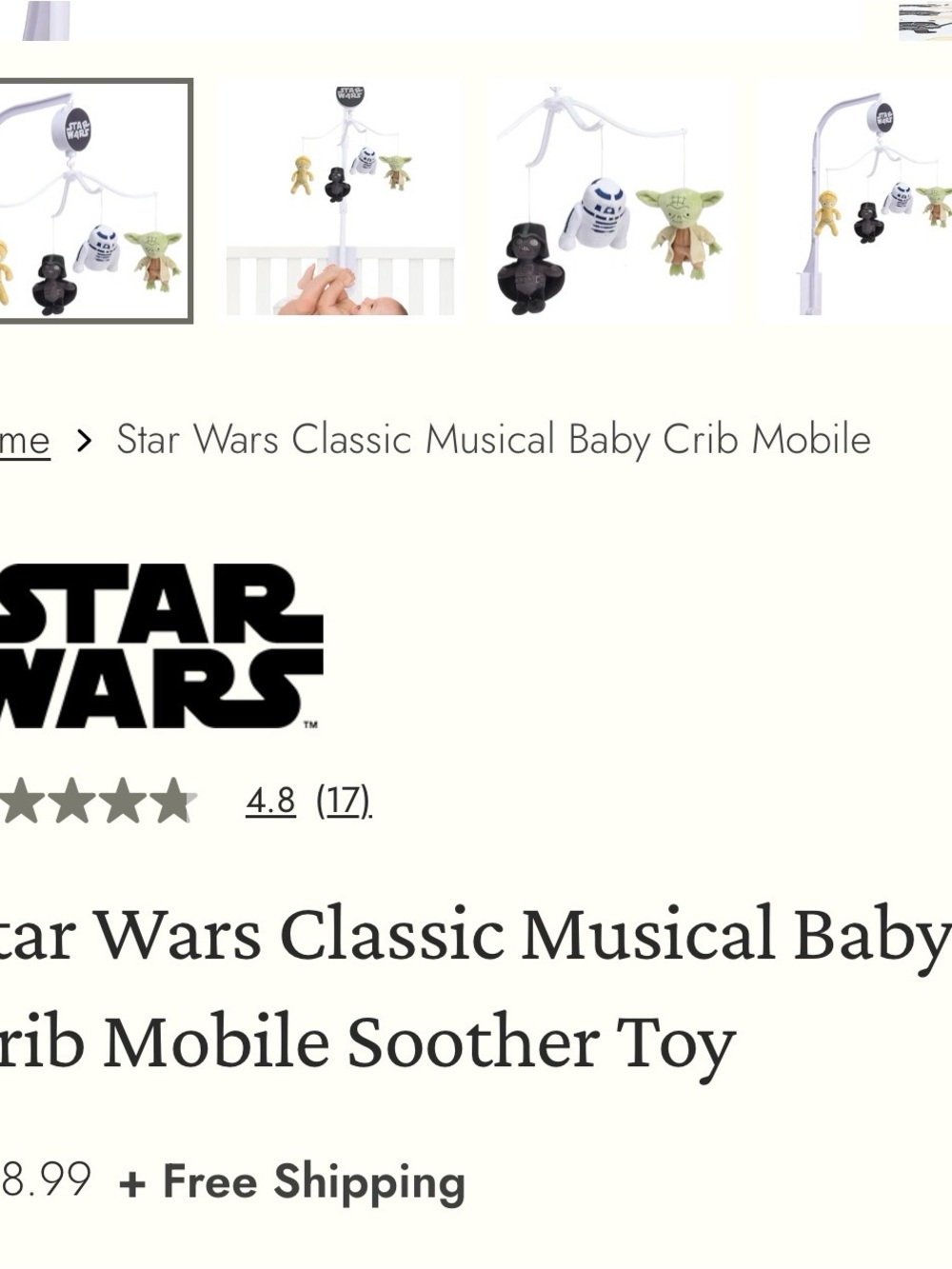 Lambs & Ivy Star Wars Classic Musical Baby Crib Mobile Soother Toy - Picture 3 of 9